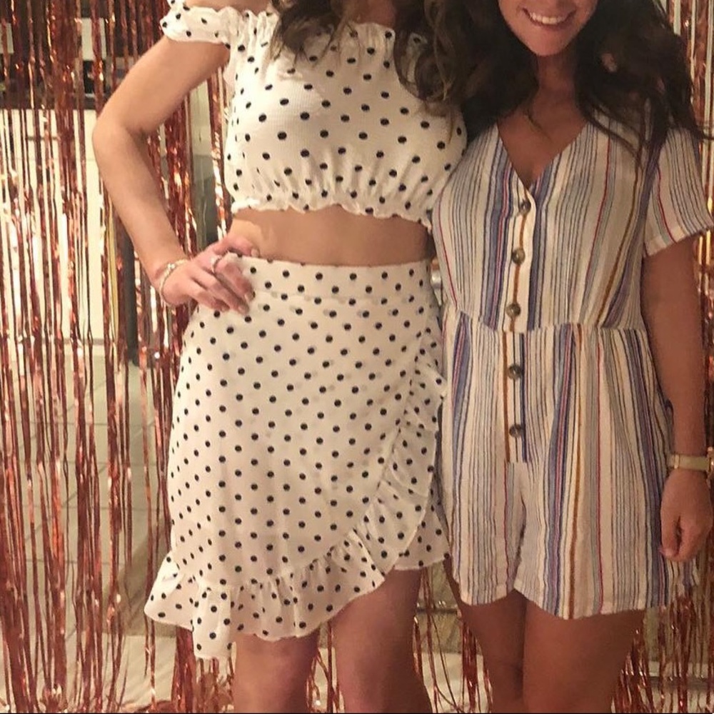 Polka-dot two piece skirt set